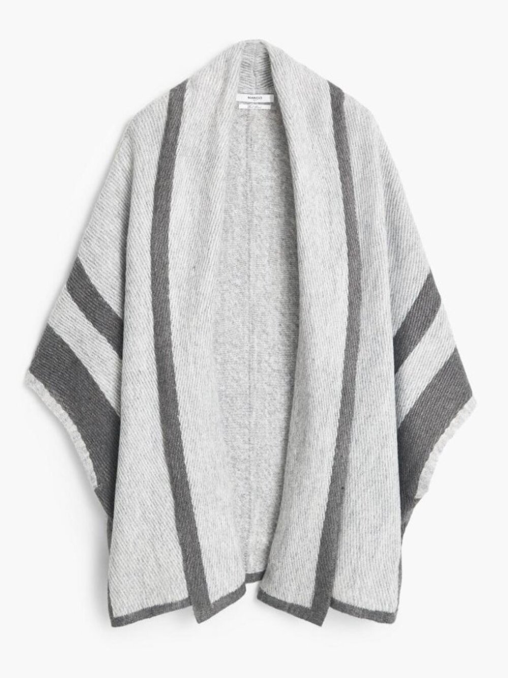 Mango Striped Knit Oversized Poncho Cape Shawl Cardigan Gray Wool Blend